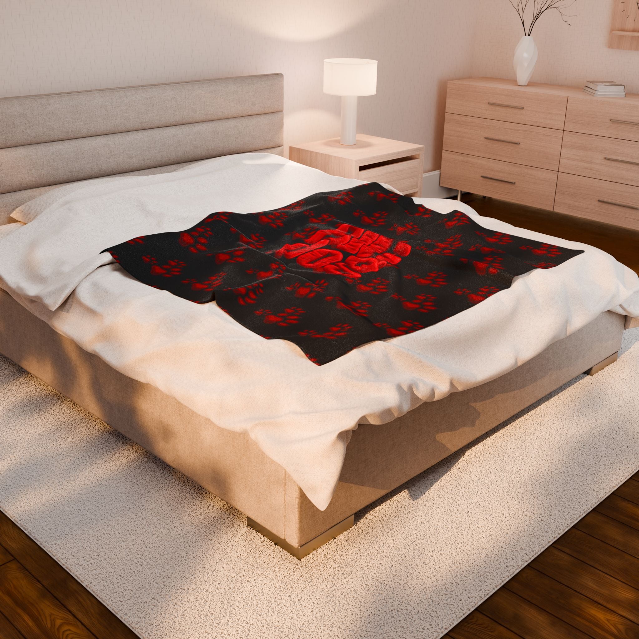 Plush Blanket — 'Big Dog' Red Paw Print Velveteen Throw