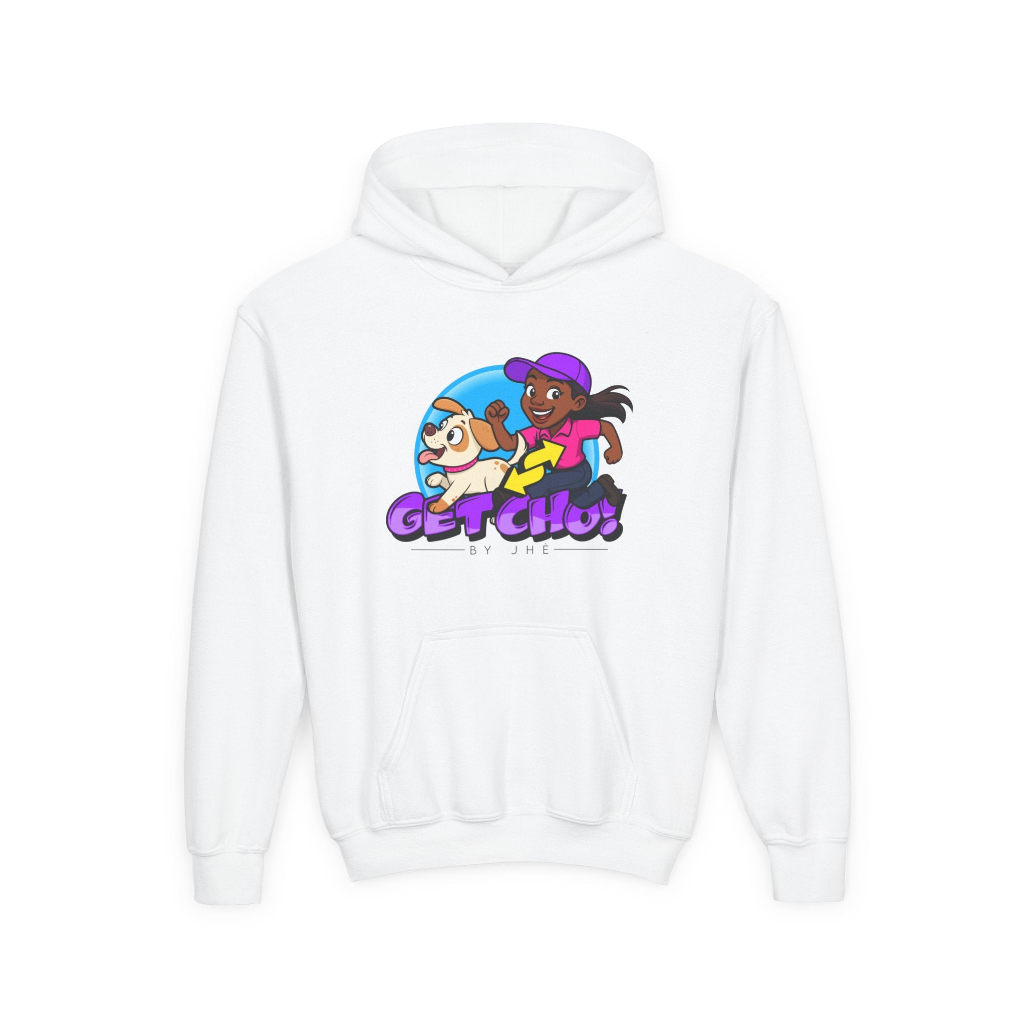 Youth Hoodie — 'GET CHO!' Cartoon Kids Running Graphic Sweatshirt