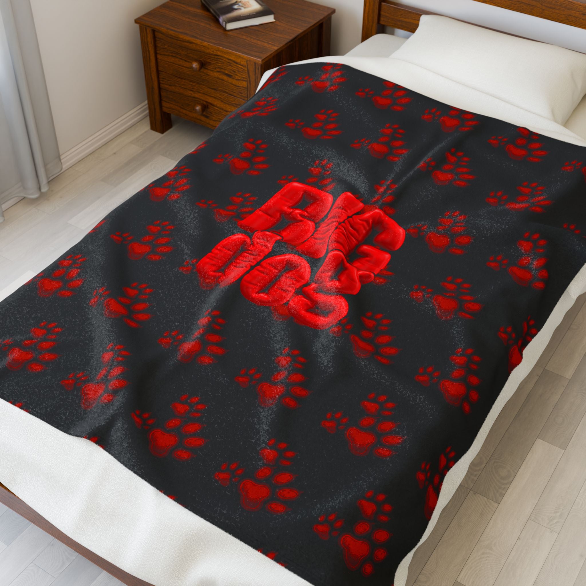 Plush Blanket — 'Big Dog' Red Paw Print Velveteen Throw