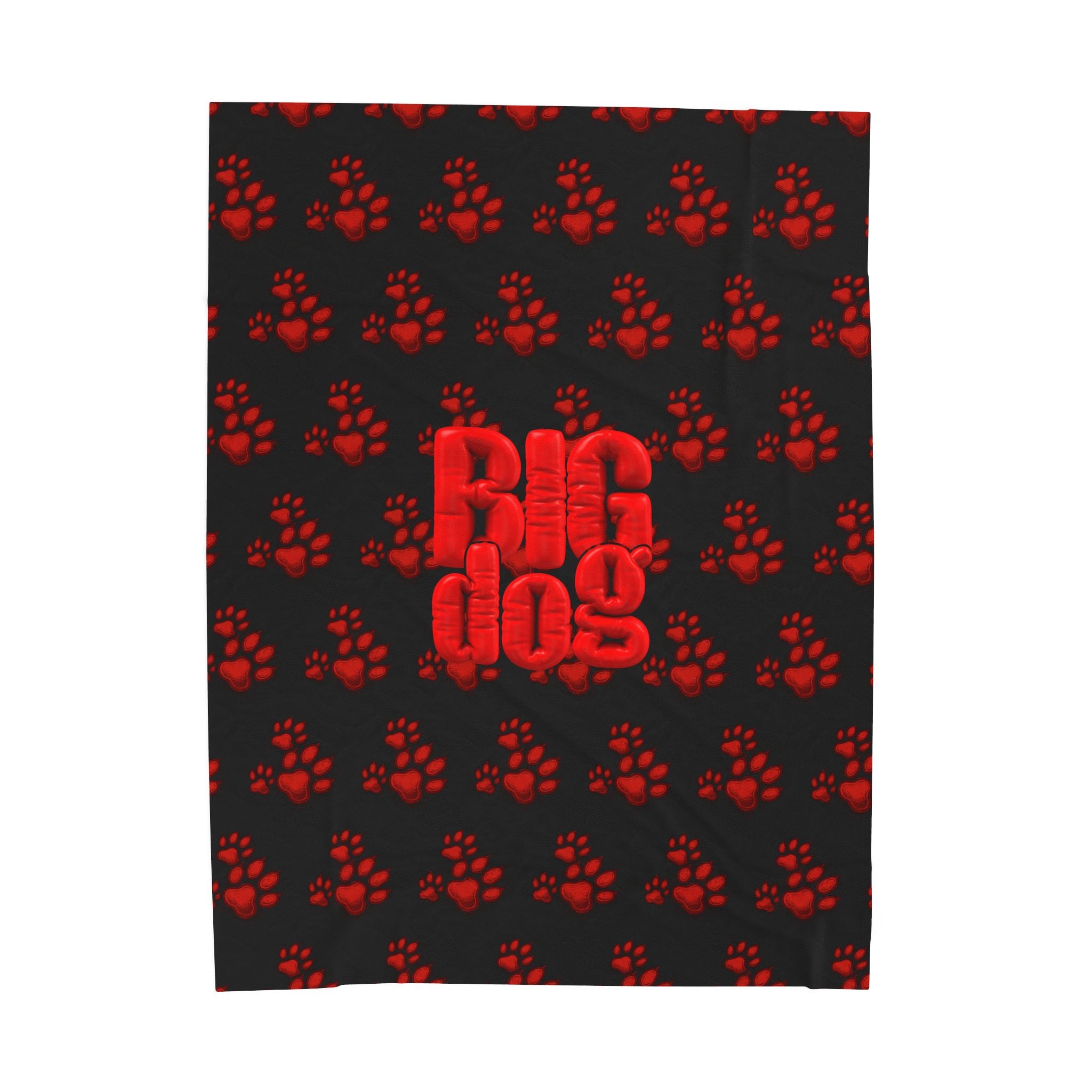 Plush Blanket — 'Big Dog' Red Paw Print Velveteen Throw