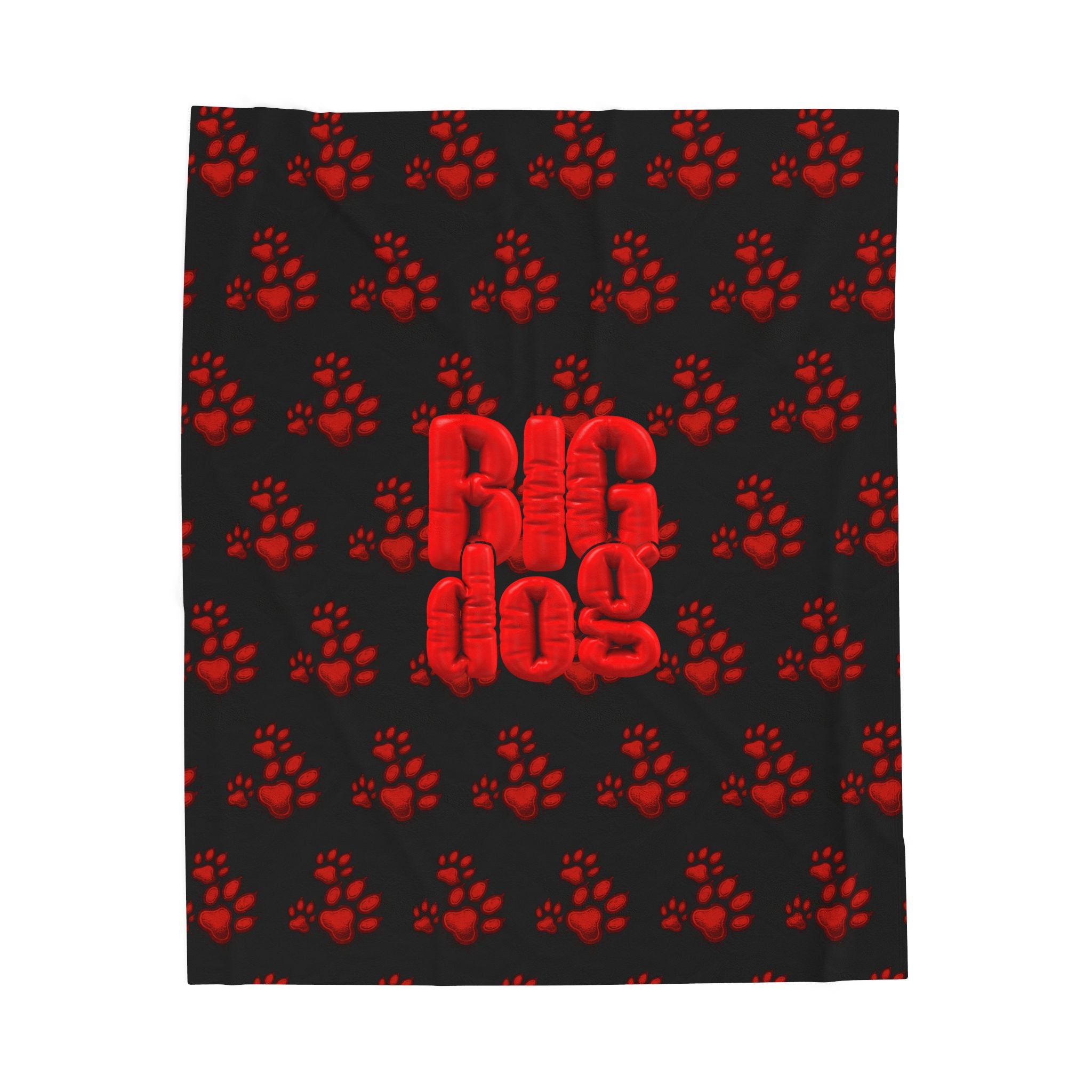 Plush Blanket — 'Big Dog' Red Paw Print Velveteen Throw